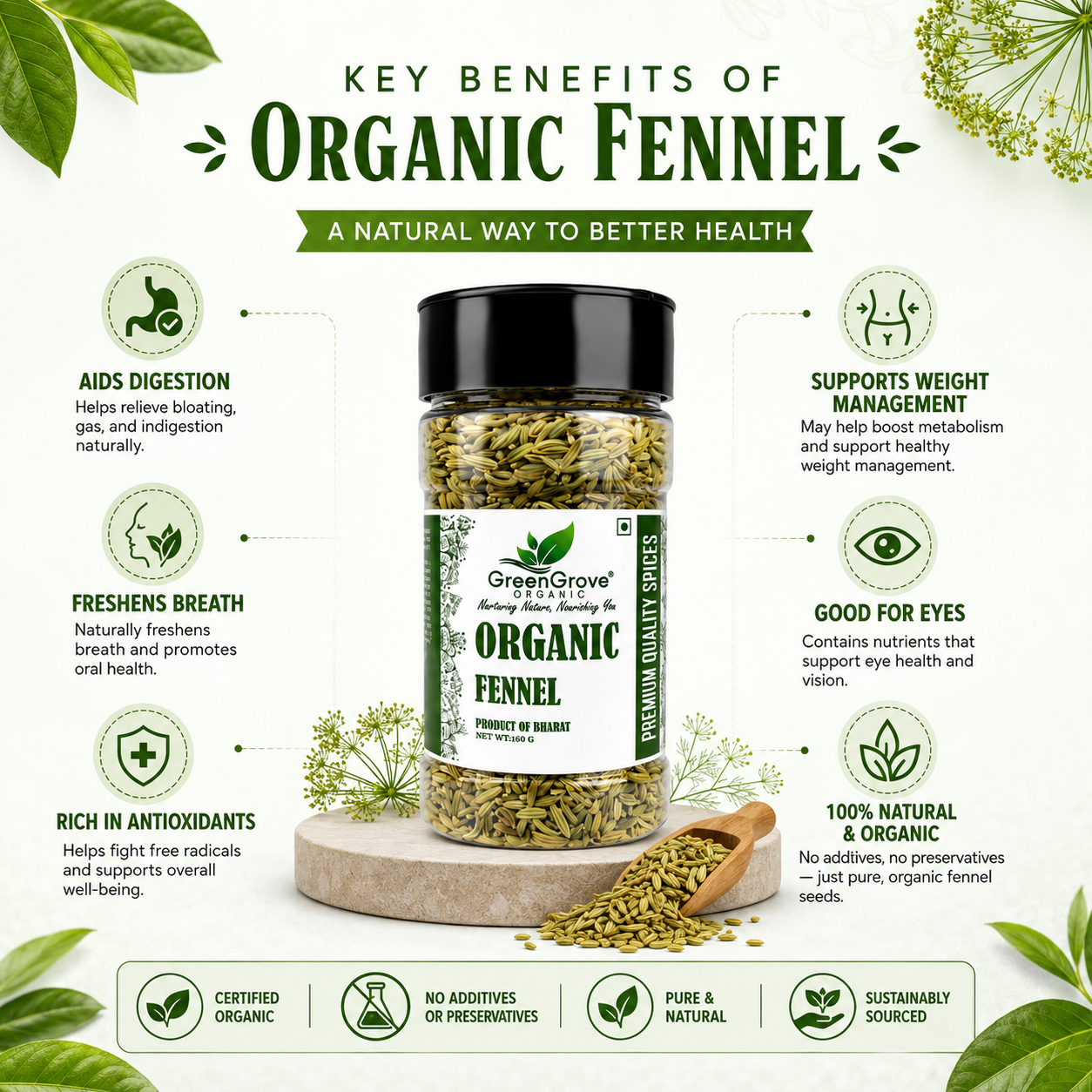 GreenGrove Organic Fennel (160 GM) (PACK OF 3)