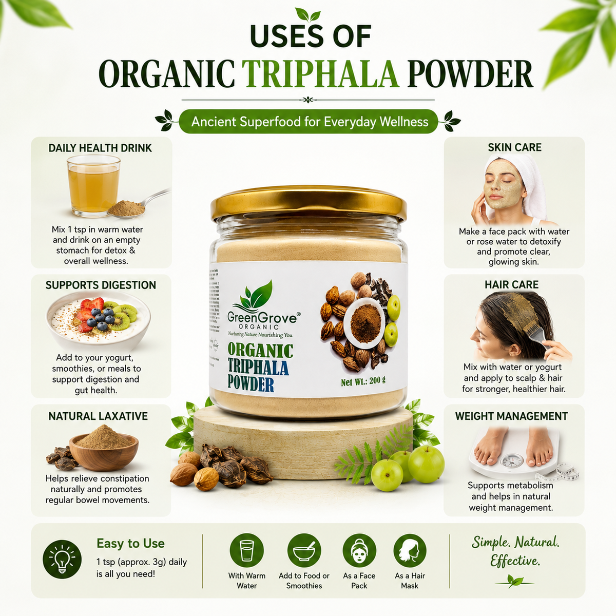 GreenGrove Organic Triphala Powder (200 GM) (PACK OF 2)