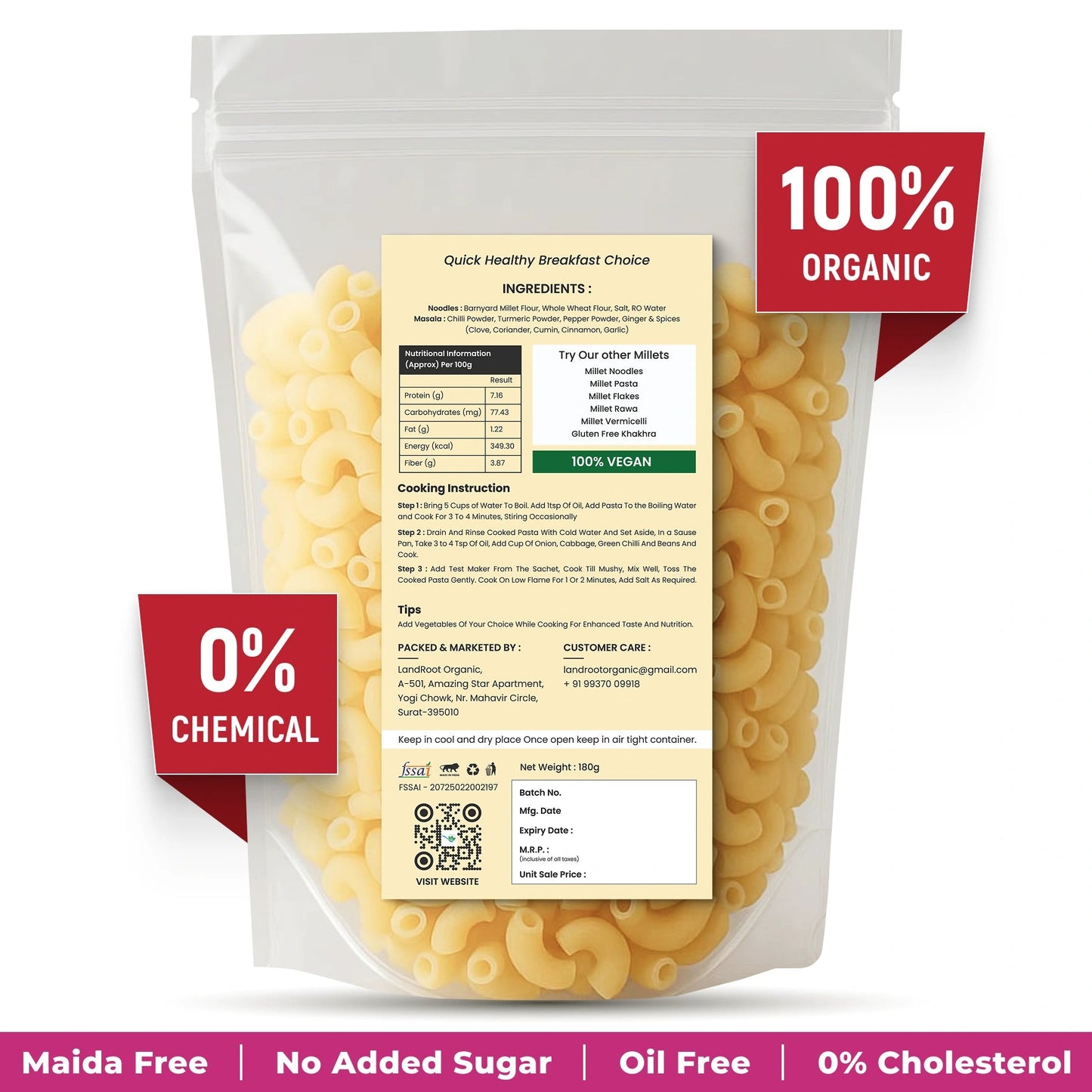 LandRoot Organic Banyard Millets Pasta