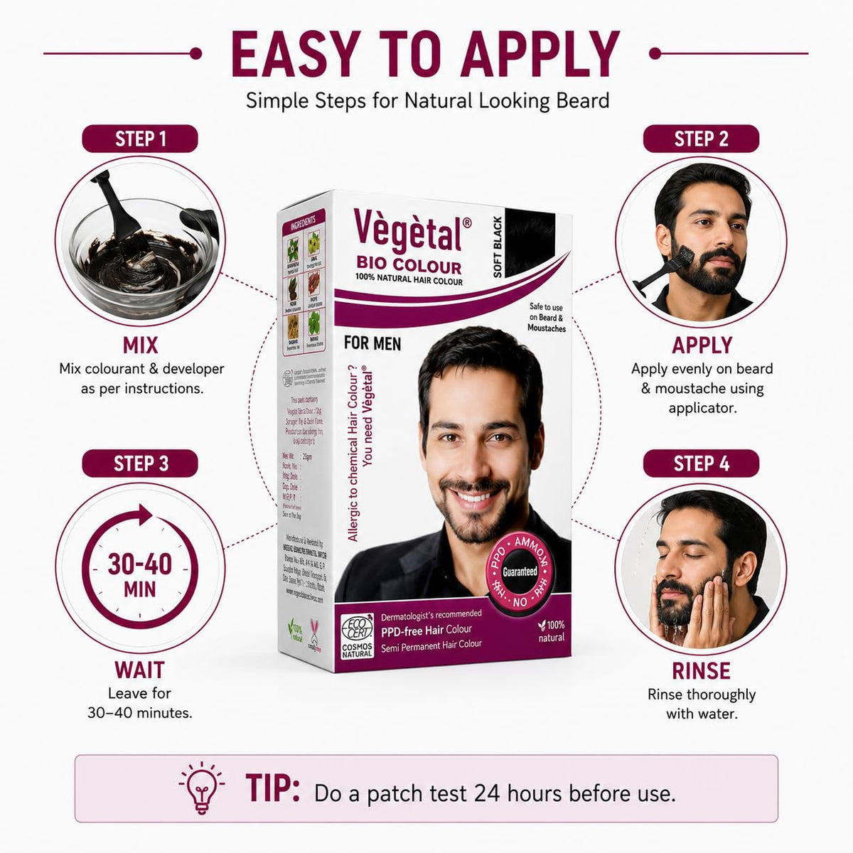 Vegetal Bio Colour - 25g | Experience Natural Black Beard Hair Color for Men