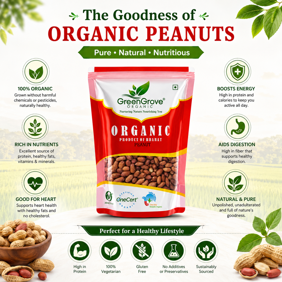 GreenGrove Organic Peanut (500 GM) (PACK OF 2)