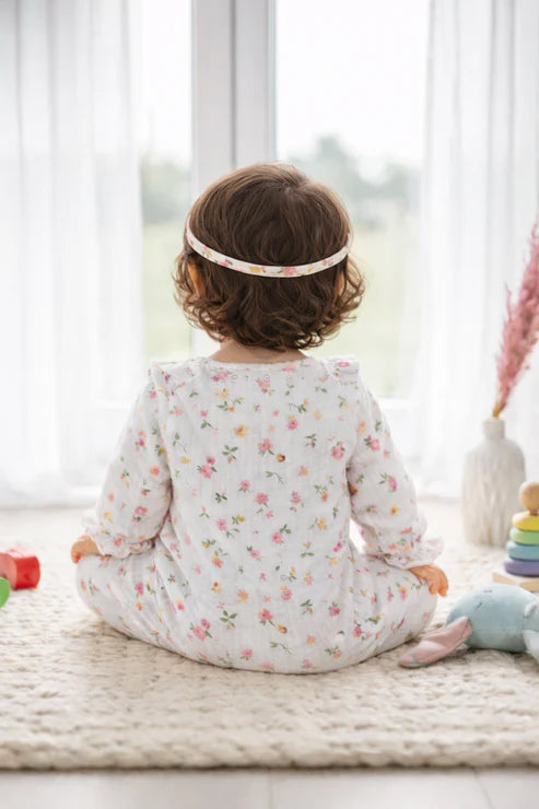 Tiny Tiggy Floral 100% Cotton Baby Girl Romper with Headband Set | Soft Cotton Long Sleeve Jumpsuit