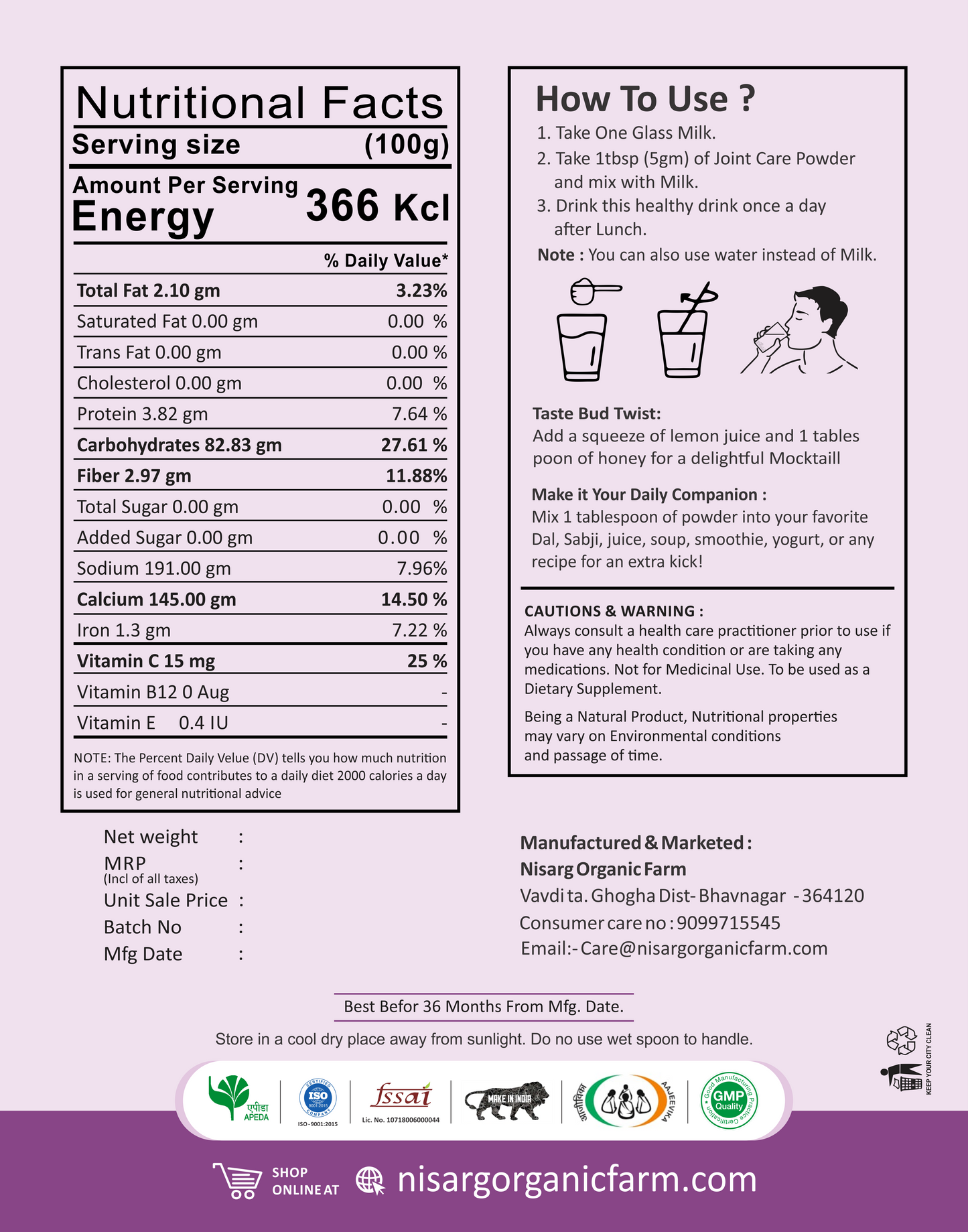 Nisarg Organic Farm Joint Support Supplement