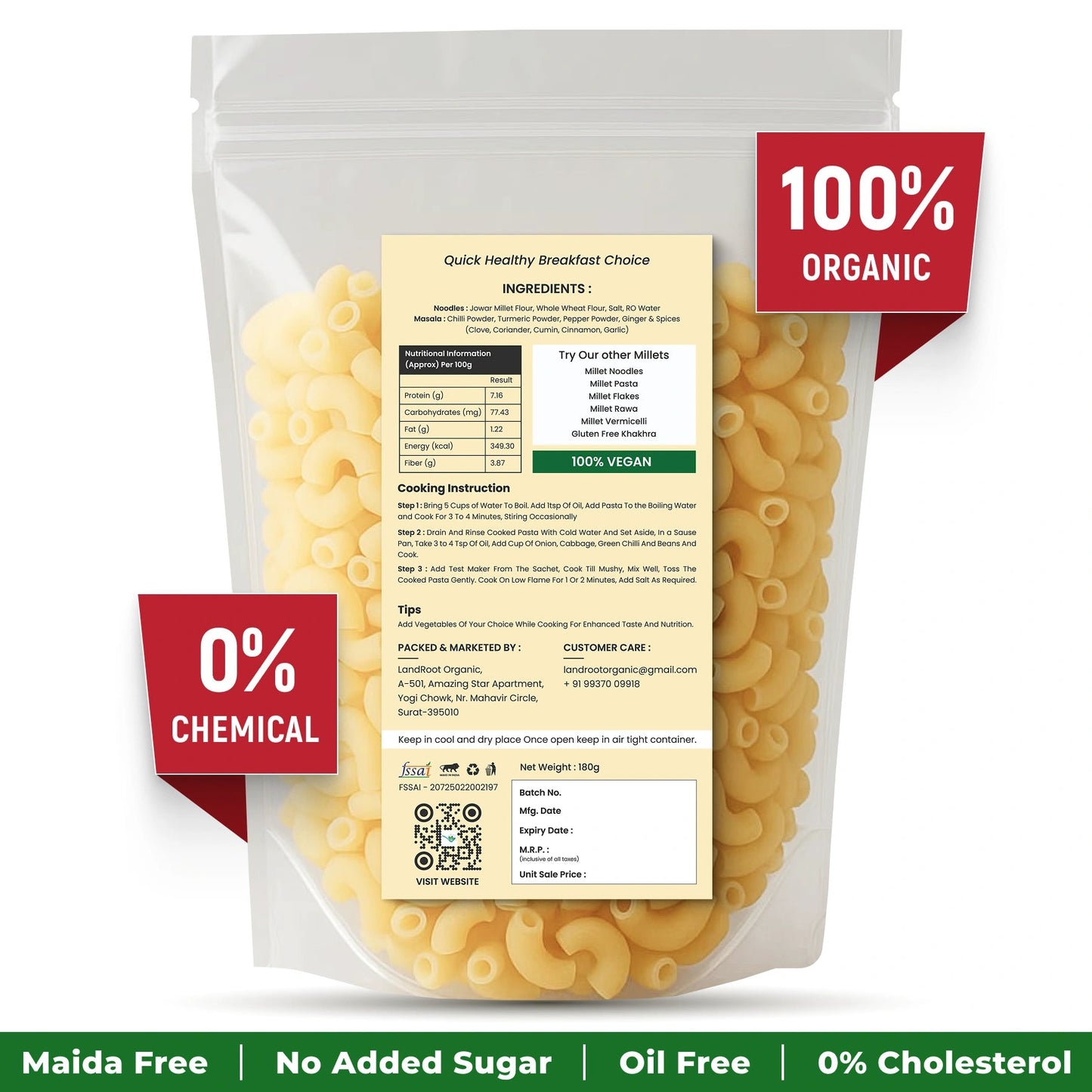 LandRoot Organic Jowar Millets Pasta