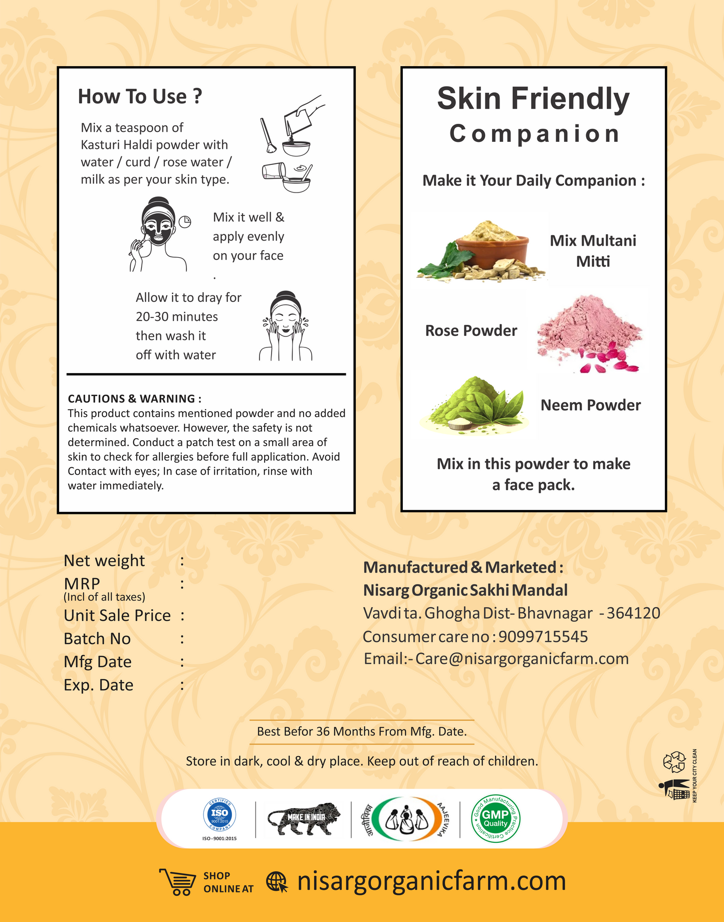 Nisarg Organic Farm Kasturi Haldi Powder