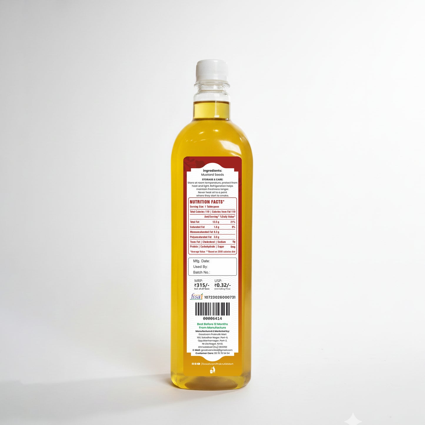 Gosatvam Prakrutik Mart Mustard Oil 1 Liter