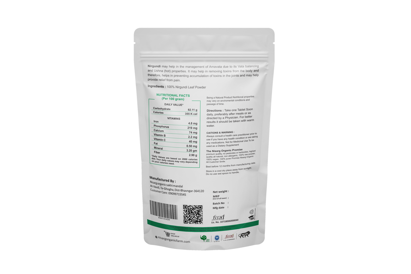Nisarg Organic Farm Nirgundi Leaf Powder (100 GM)