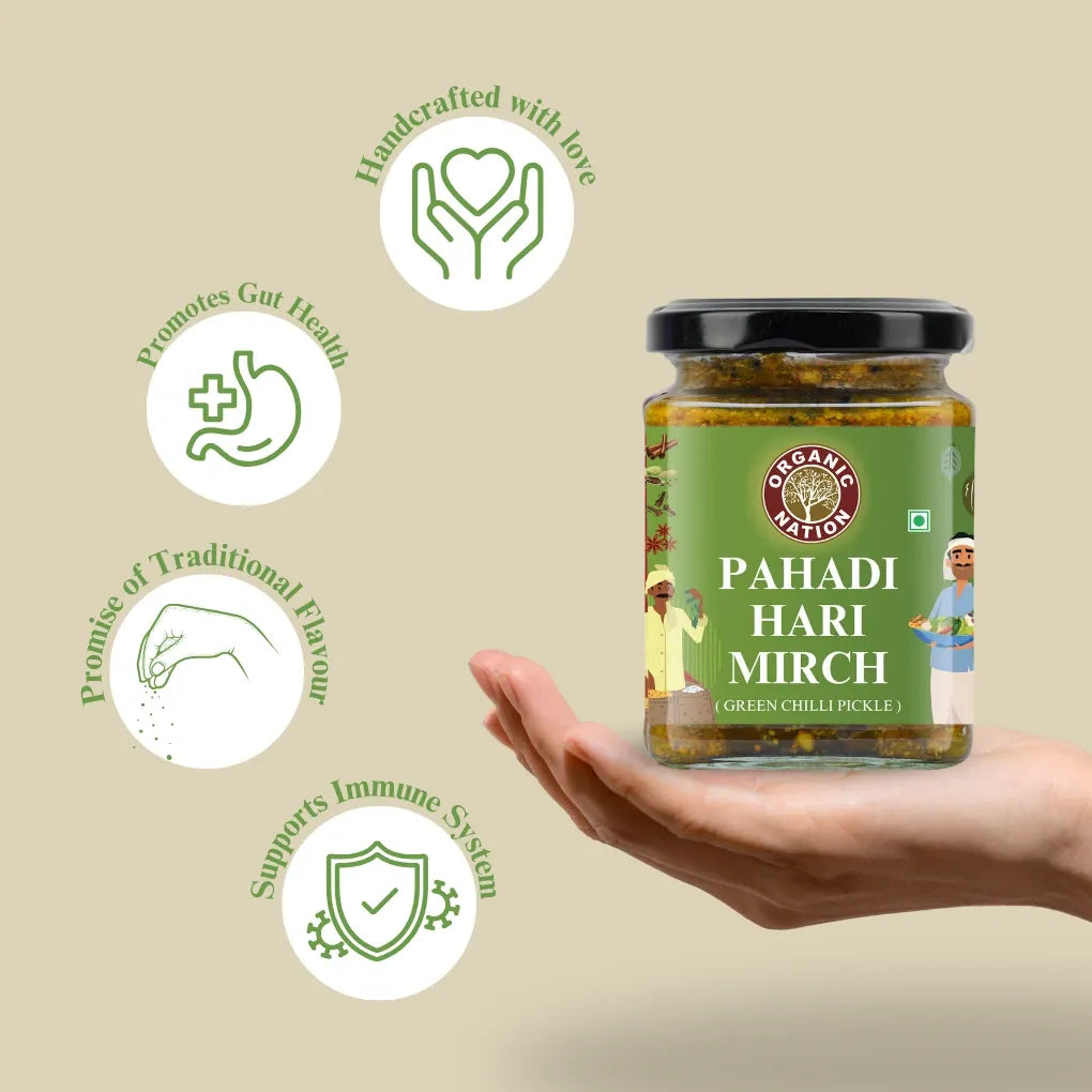 Organic Nation Pahadi Hari Mirch (Green Chilli Pickle)