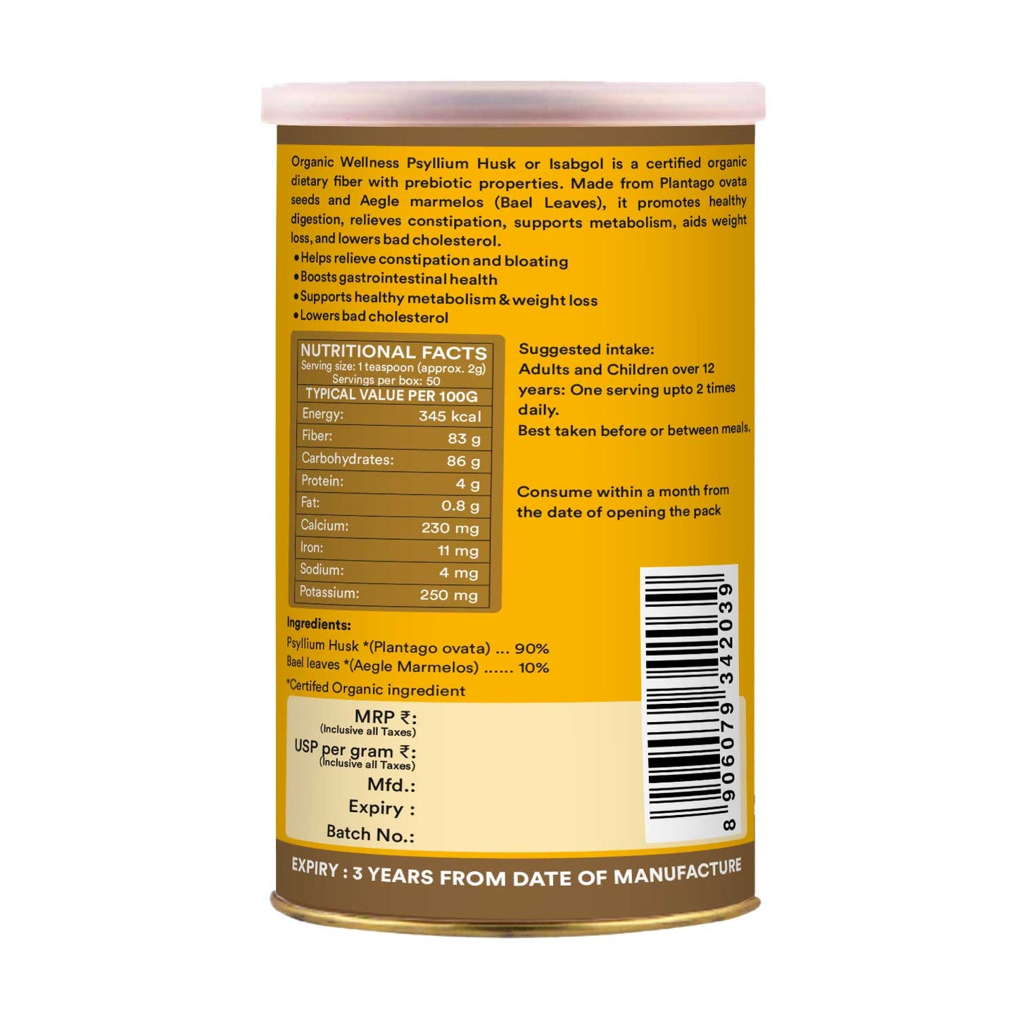 Organic Wellness Psyllium Husk Isabgol Powder (100 GM)