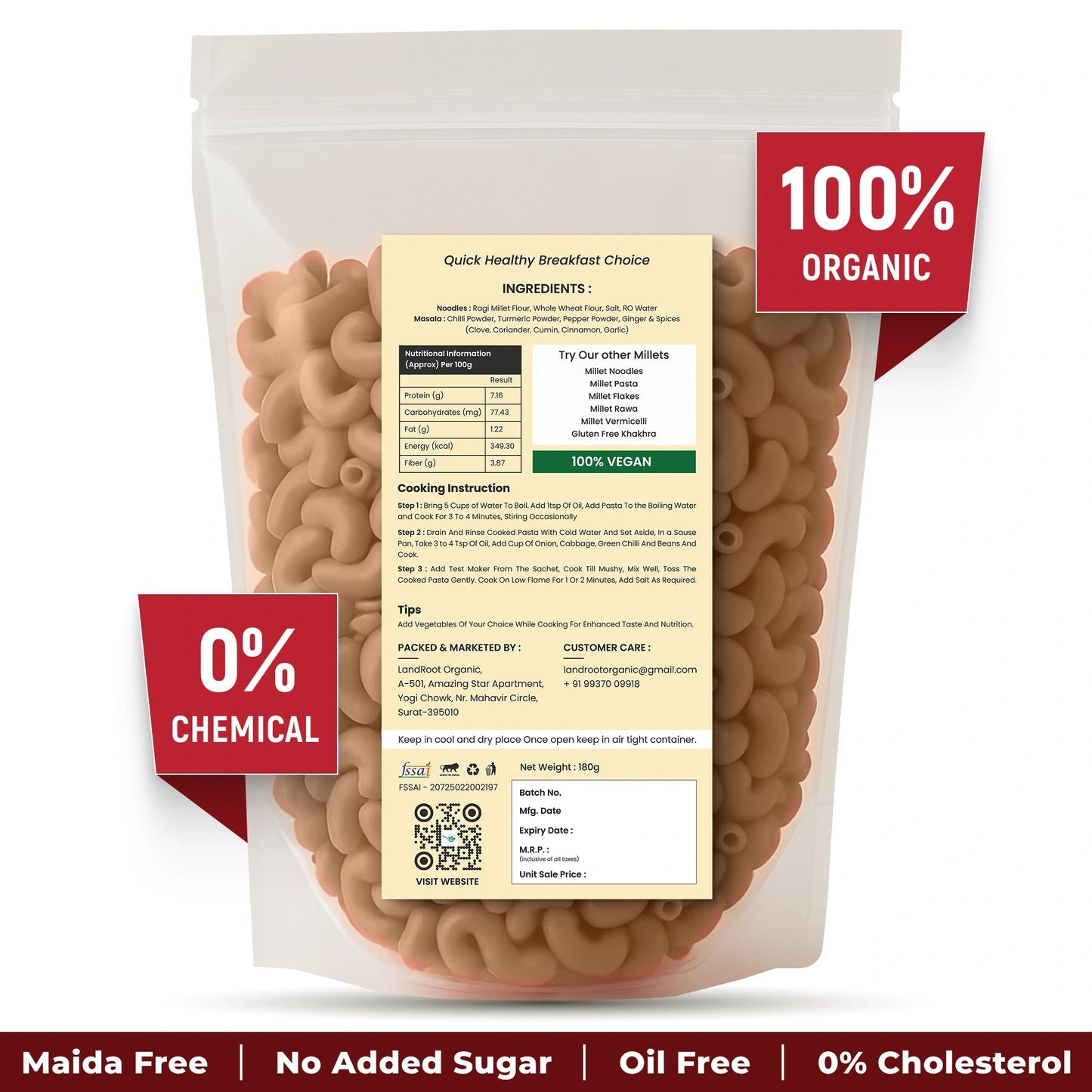 LandRoot Organic Red Rice Pasta