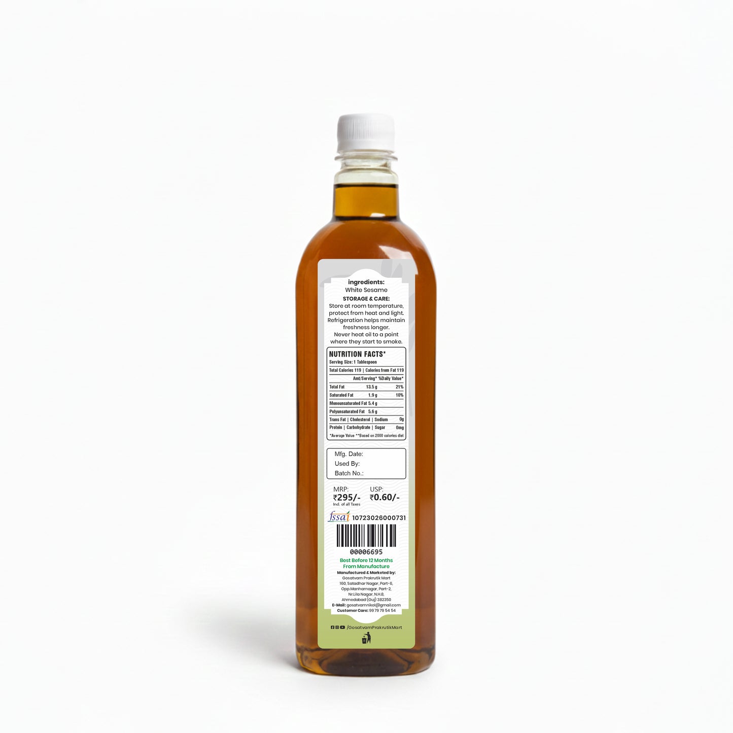 Gosatvam Prakrutik Mart White Sesame Oil 500 ML