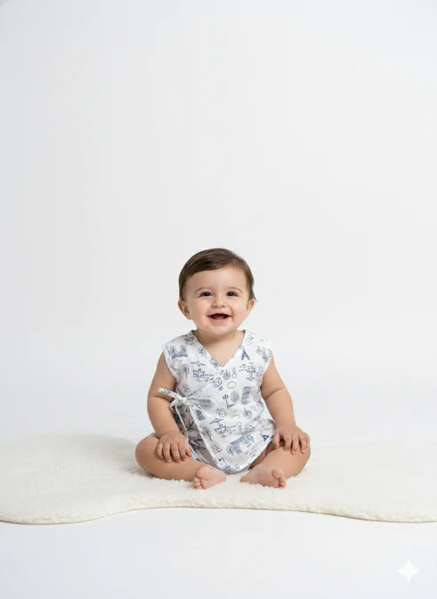 Tiny Tiggy Printed 100% Cambric Cotton Baby Jhabla with 2 Nappies Cute Prints for Newborn Boys & Girls