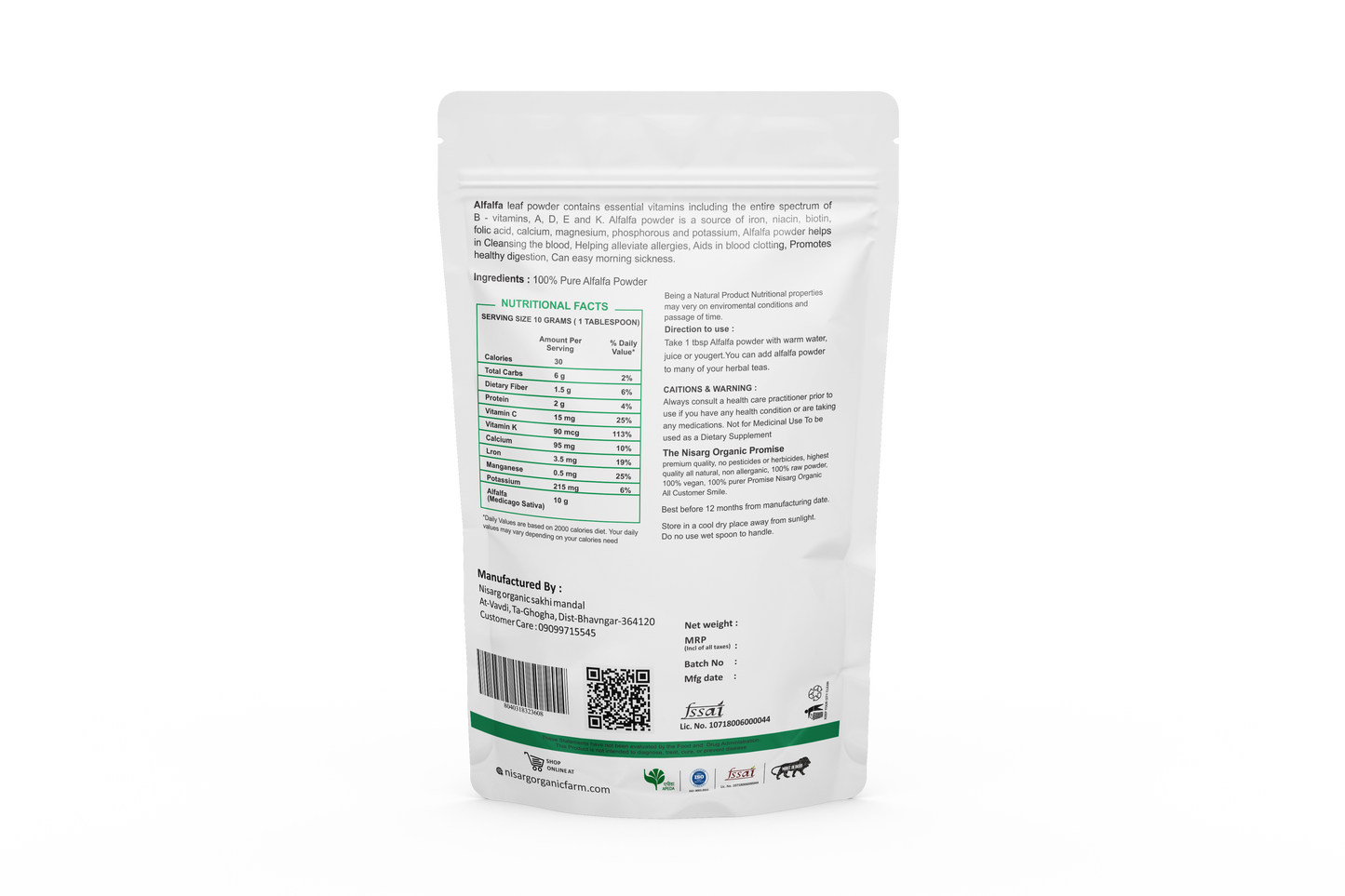 Nisarg Organic Farm Alfalfa Leaf Powder (100 GM)