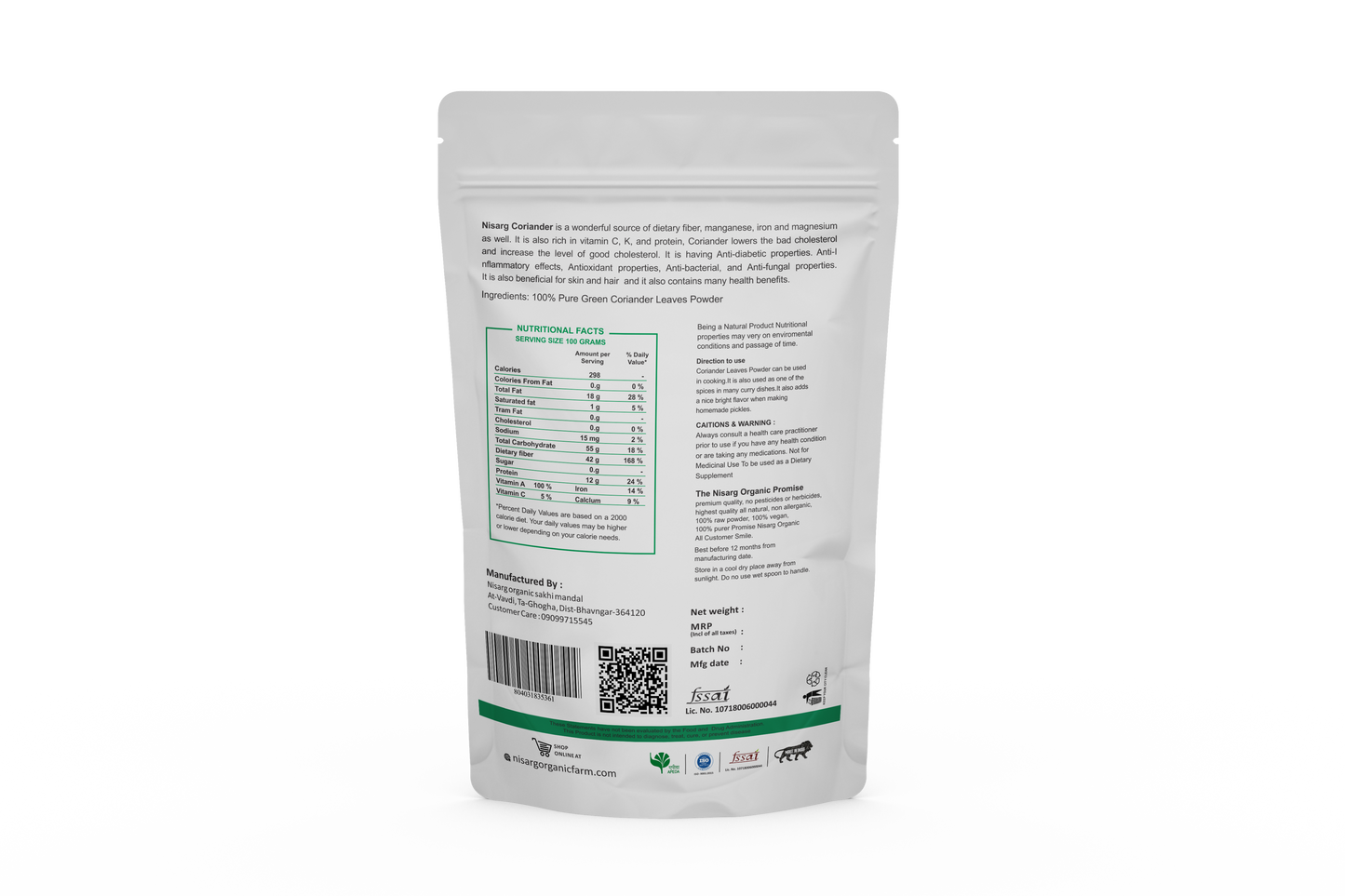 Nisarg Organic Farm Coriander Leaf Powder (100 GM)
