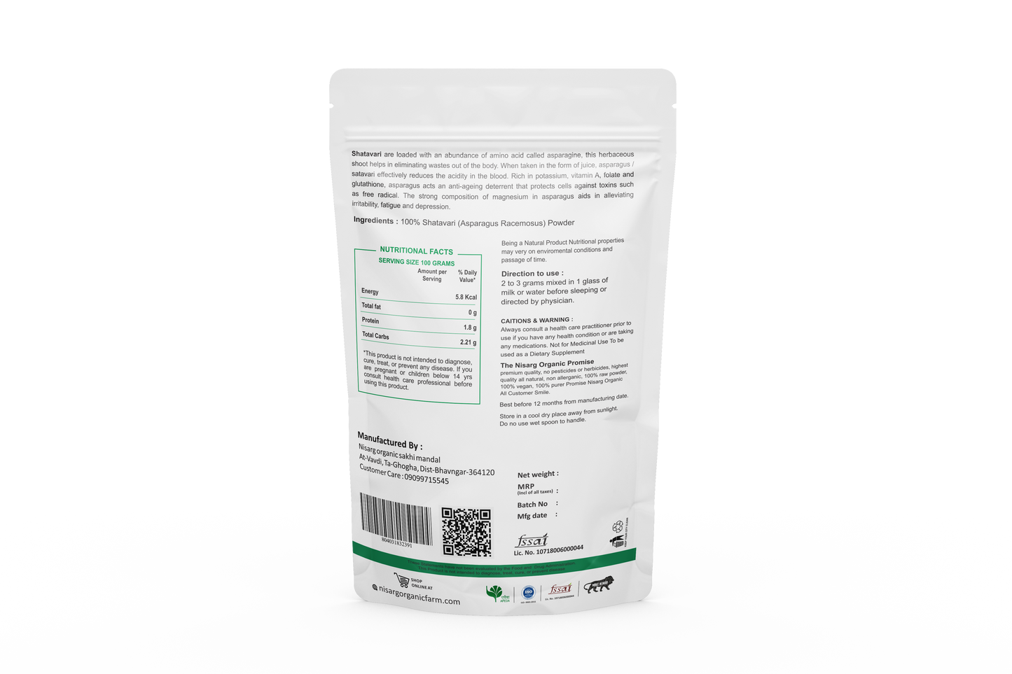 Nisarg Organic Farm Shatavari Powder (100 GM)