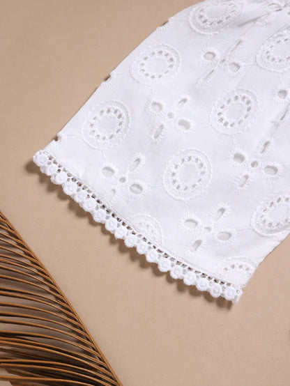 Tiny Tiggy Baby Girl Summer Eyelet Embroidery Set – Lightweight White Top & Shorts
