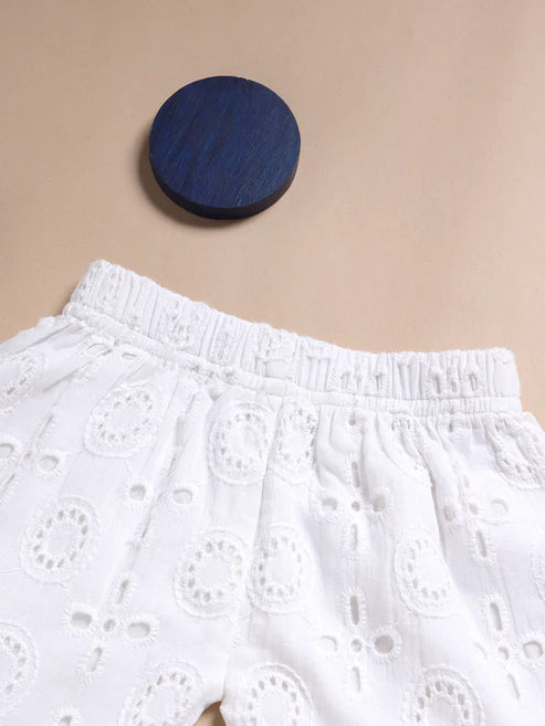 Tiny Tiggy Baby Girl Summer Eyelet Embroidery Set – Lightweight White Top & Shorts