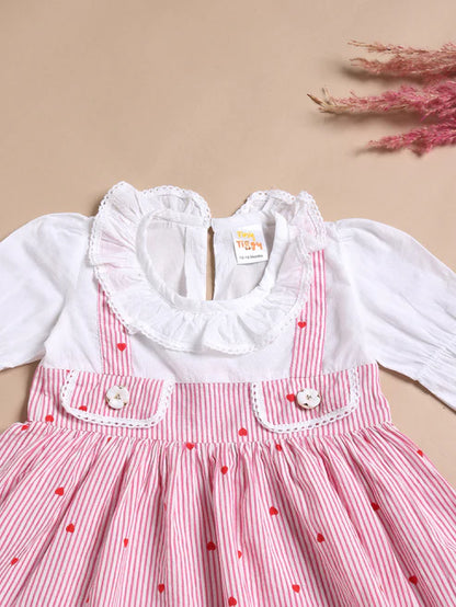 Tiny Tiggy Baby Girls Premium Pink Heart Striped Pinafore Frock Matching Shorts