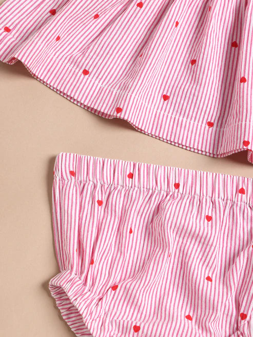 Tiny Tiggy Baby Girls Premium Pink Heart Striped Pinafore Frock Matching Shorts
