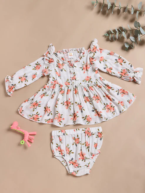 Tiny Tiggy 100% Bamboo Muslin Baby Frock with Matching Shorts | Ultra Soft & Breathable Outfit Set for Girls
