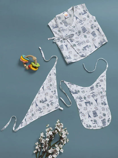 Tiny Tiggy Printed 100% Cambric Cotton Baby Jhabla with 2 Nappies Cute Prints for Newborn Boys & Girls