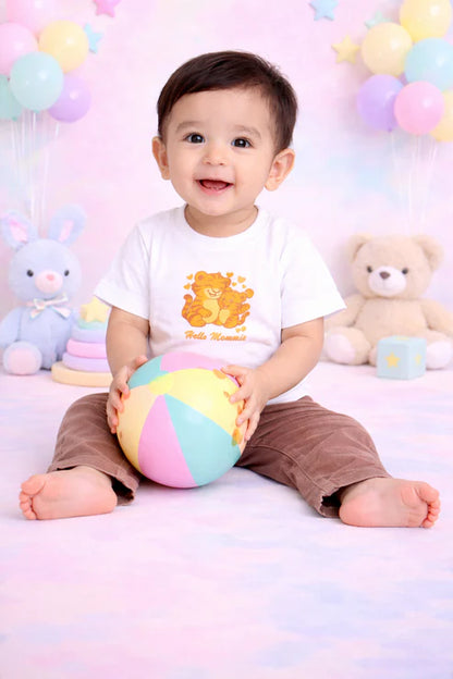 Tiny Tiggy Bamboo T-Shirt and Trouser Set | Mama & Baby Tiger Print White Tee with Brown Corduroy Bottom