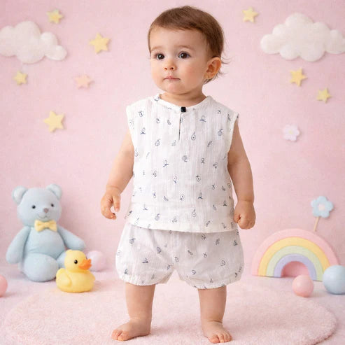Tiny Tiggy Baby Summer Co-ord Set, Double Gauze Sleeveless Top and Shorts