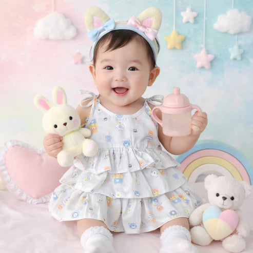 Tiny Tiggy Baby Girl Cotton Printed Frock | Sleeveless Tiered Summer Dress