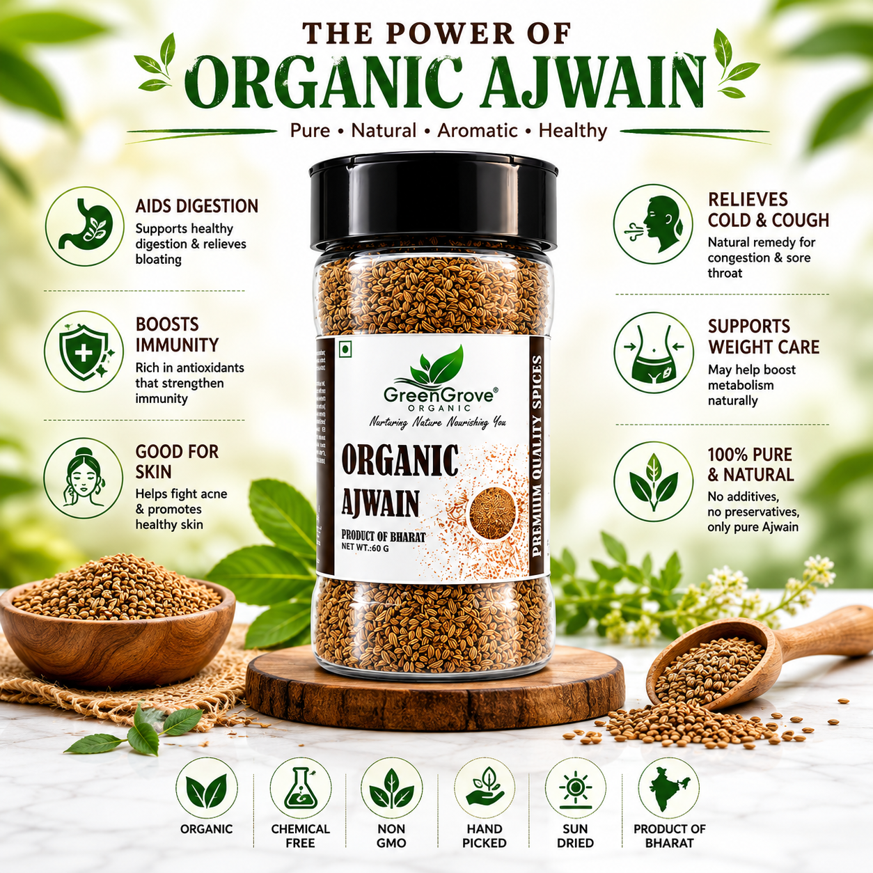 GreenGrove Organic Ajwain (60 GM)
