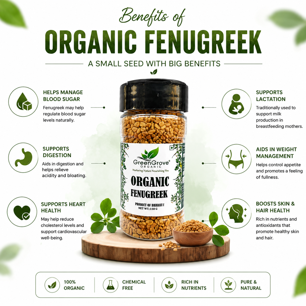 GreenGrove Organic Fenugreek (150 GM) (PACK OF 4)