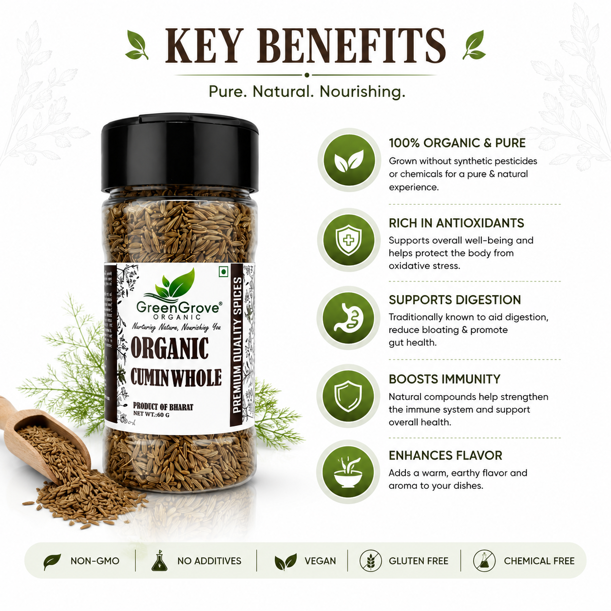 GreenGrove Organic Cumin Whole (60 GM) (PACK OF 3)