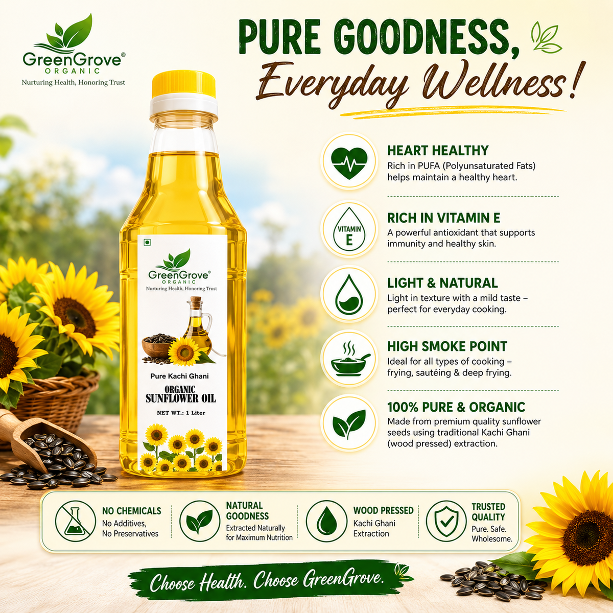 GreenGrove Organic Sunflower Oil (1 L)