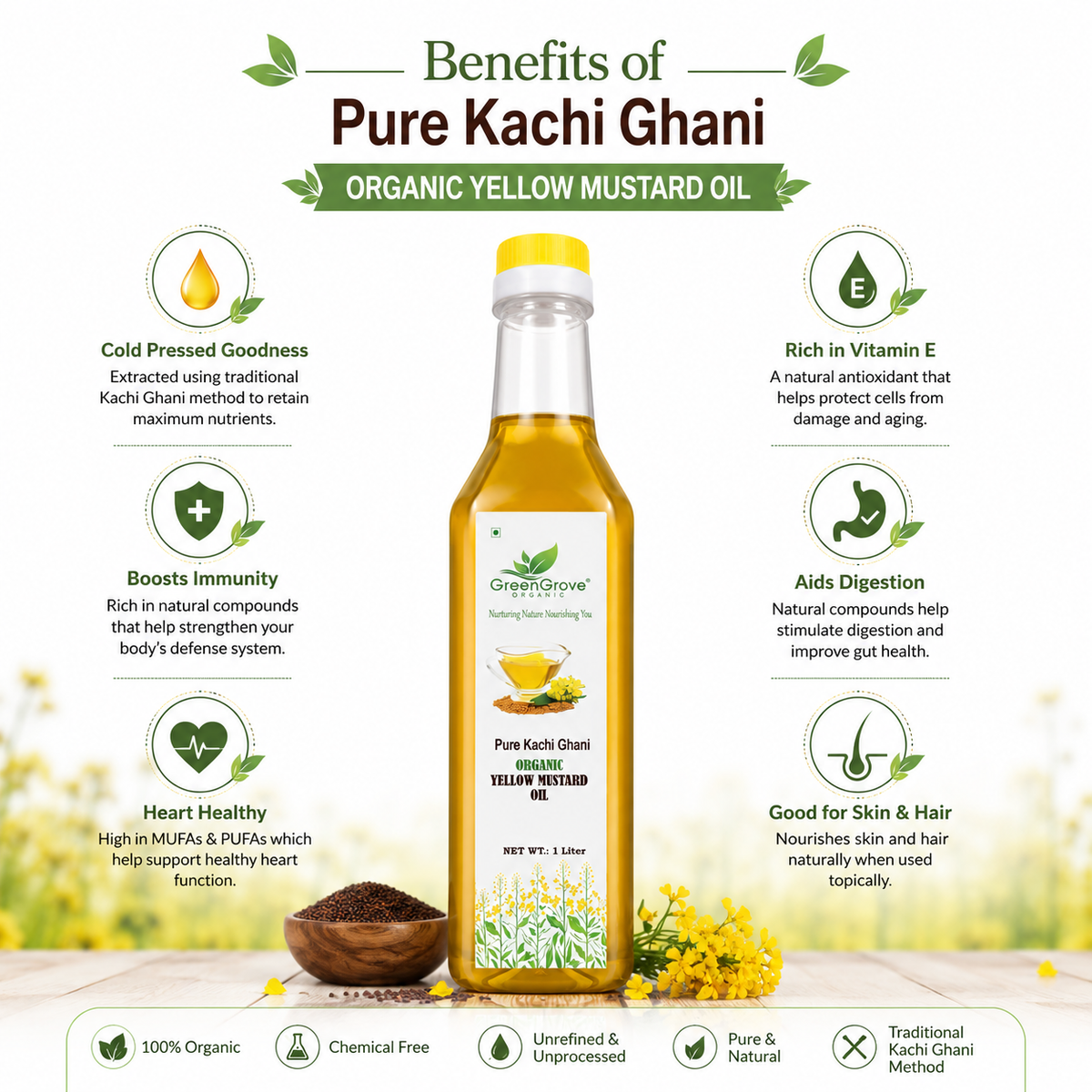 GreenGrove Organic Yellow Mustard Oil (1 L)