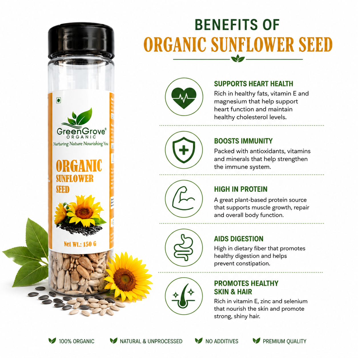 GreenGrove Organic Sunflower Seeds (150 GM) (PACK OF 2)