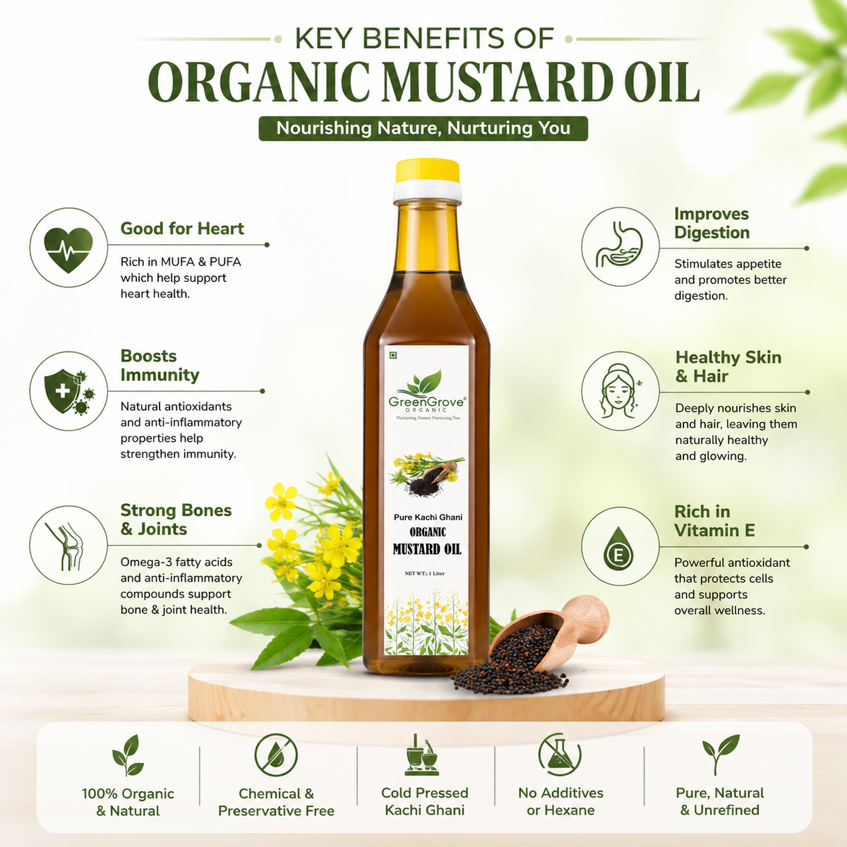 GreenGrove Organic Black Mustard Oil (1 L)