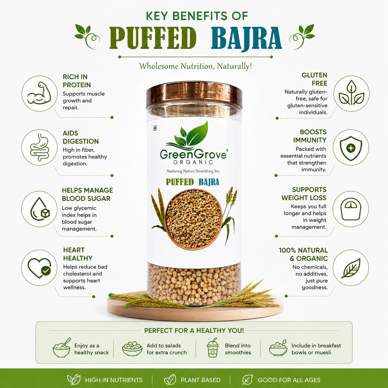 GreenGrove Organic Puffed Bajra (100 GM) (PACK OF 2)