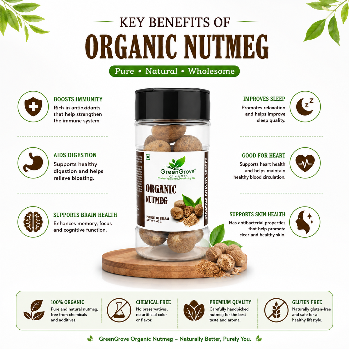 GreenGrove Organic Nutmeg (60 GM) (PACK OF 4)