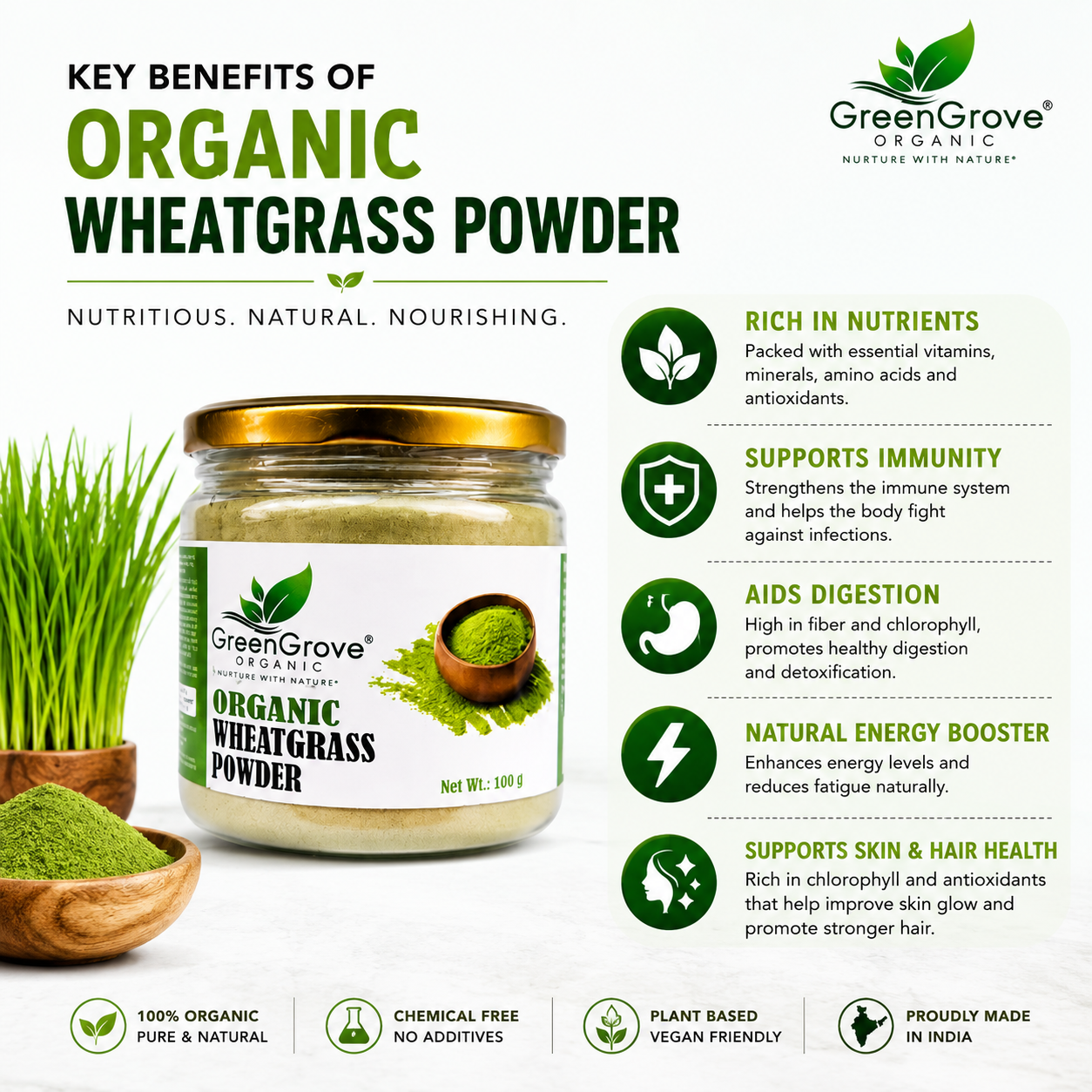 GreenGrove Organic Wheatgrass powder (150 GM)