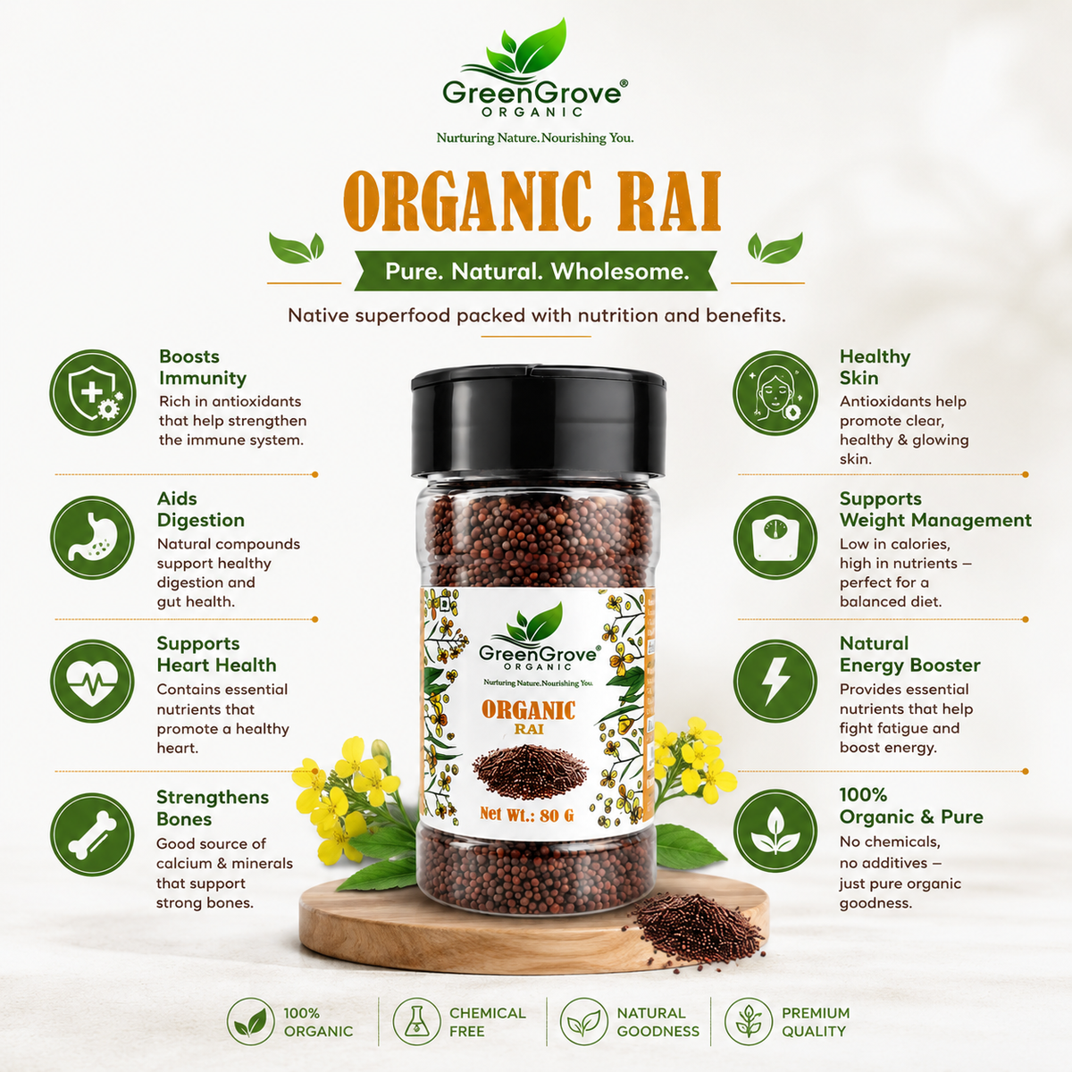 GreenGrove Organic Rai (80 GM) (PACK OF 4)