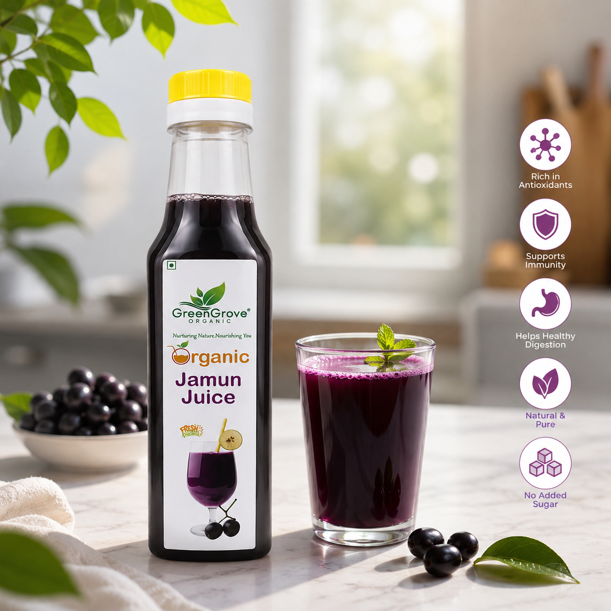 GreenGrove Jamun Juice (500 ML) (PACK OF 2)