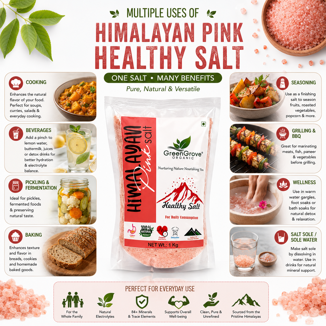 GreenGrove Himalyan pink salt (1  KG) (PACK OF 2)
