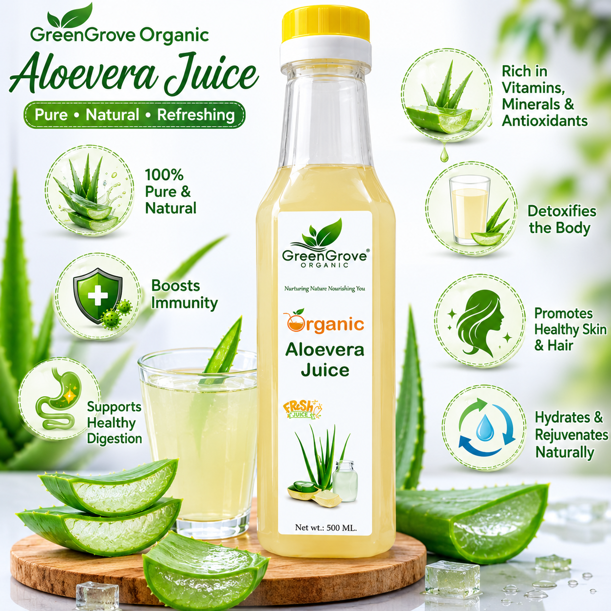 GreenGrove Organic Aloevera Juice (500 ML) (PACK OF 2)