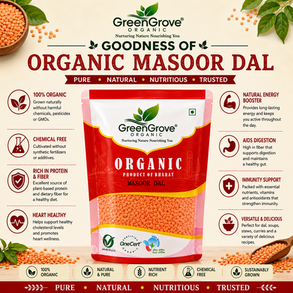 GreenGrove Organic Masoor Dal (500 GM) (PACK OF 2)