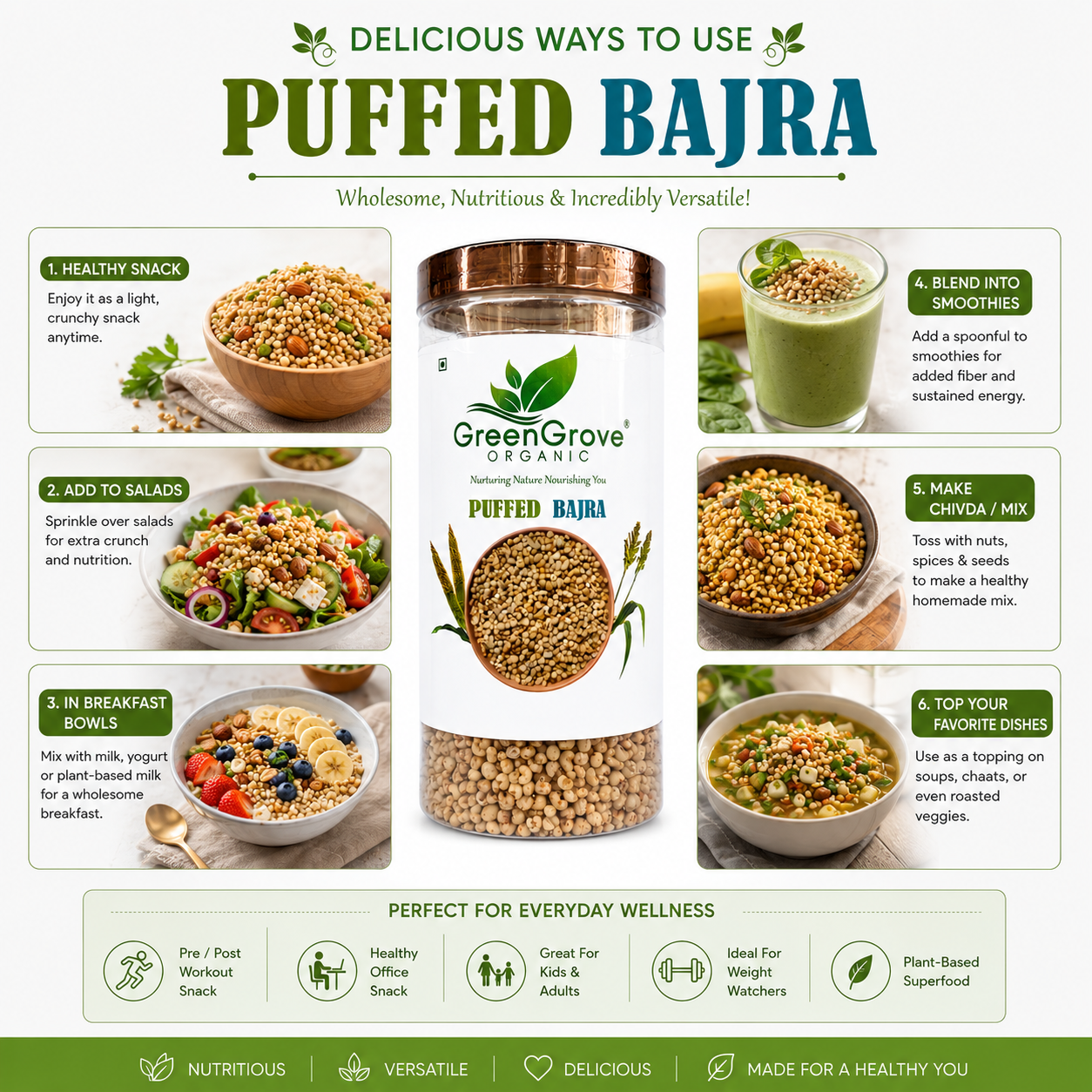 GreenGrove Organic Puffed Bajra (100 GM) (PACK OF 2)