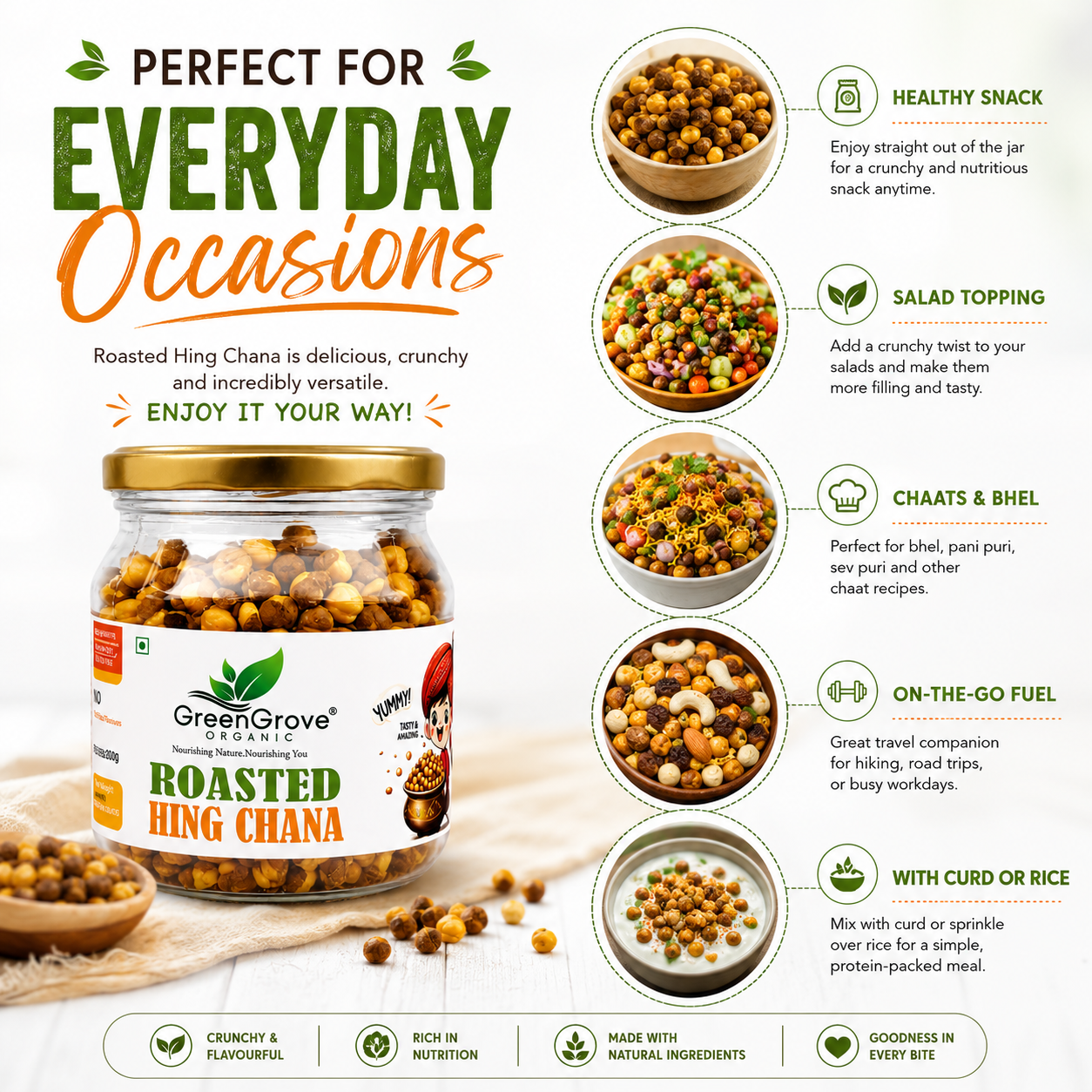 GreenGrove Organic Roasted Hing Chana (200 GM) (PACK OF 2)