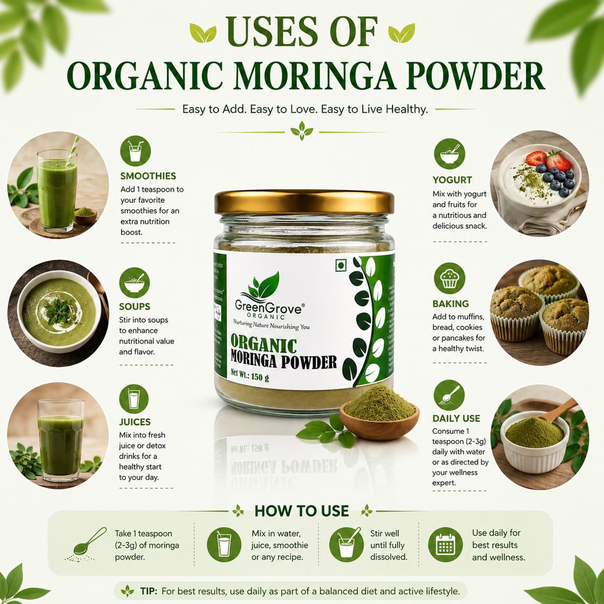 GreenGrove Organic Moringa Powder (150 GM) (PACK OF 2)