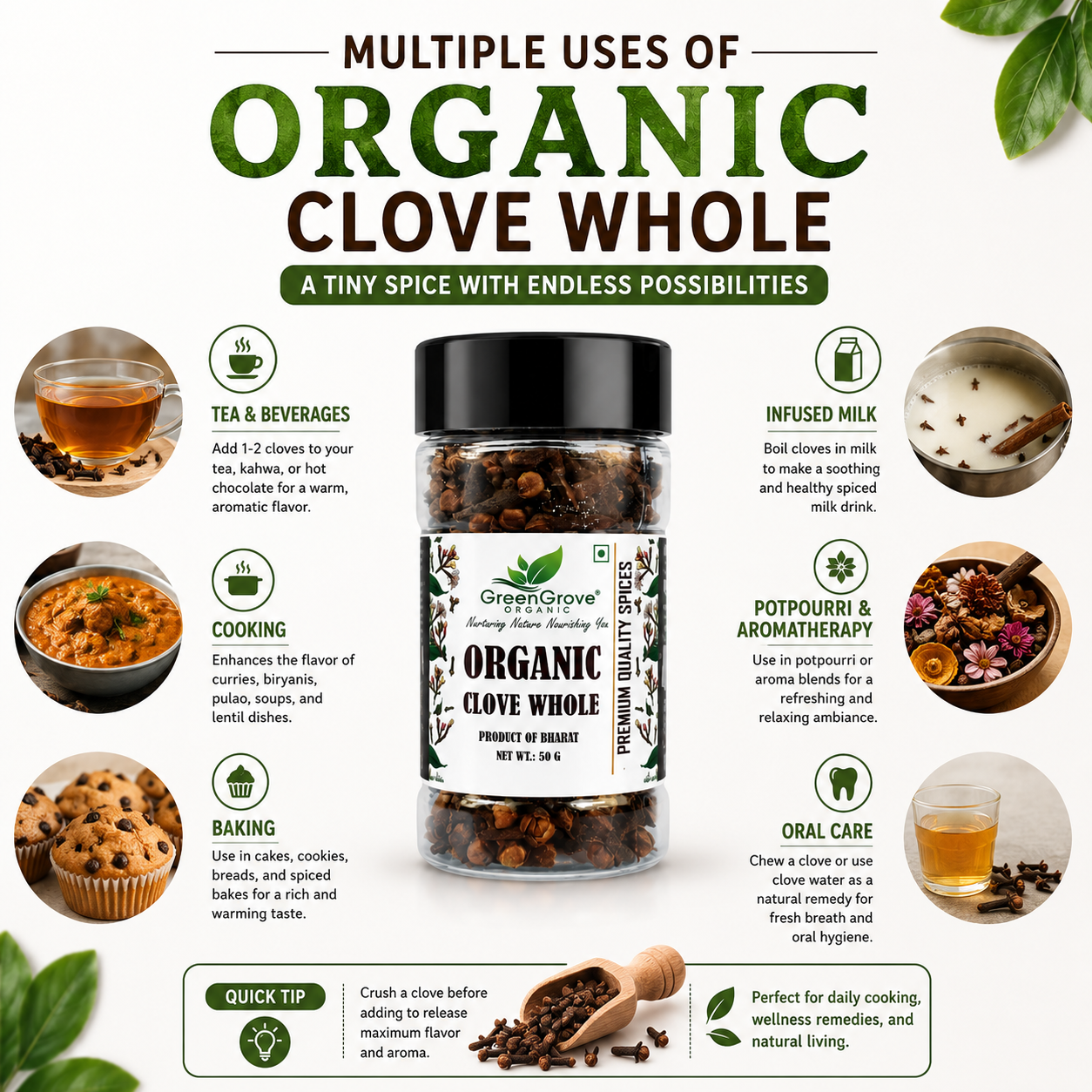 GreenGrove Organic Clove Whole (50 GM) (PACK OF 2)