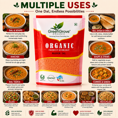 GreenGrove Organic Masoor Dal (500 GM) (PACK OF 2)