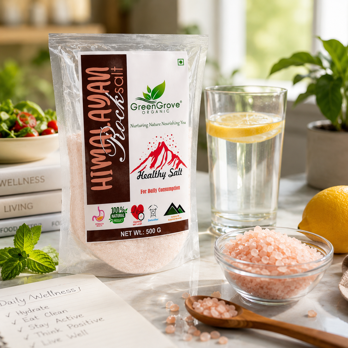 GreenGrove Organic Himalyan Rock Salt (500 GM) (PACK OF 4)