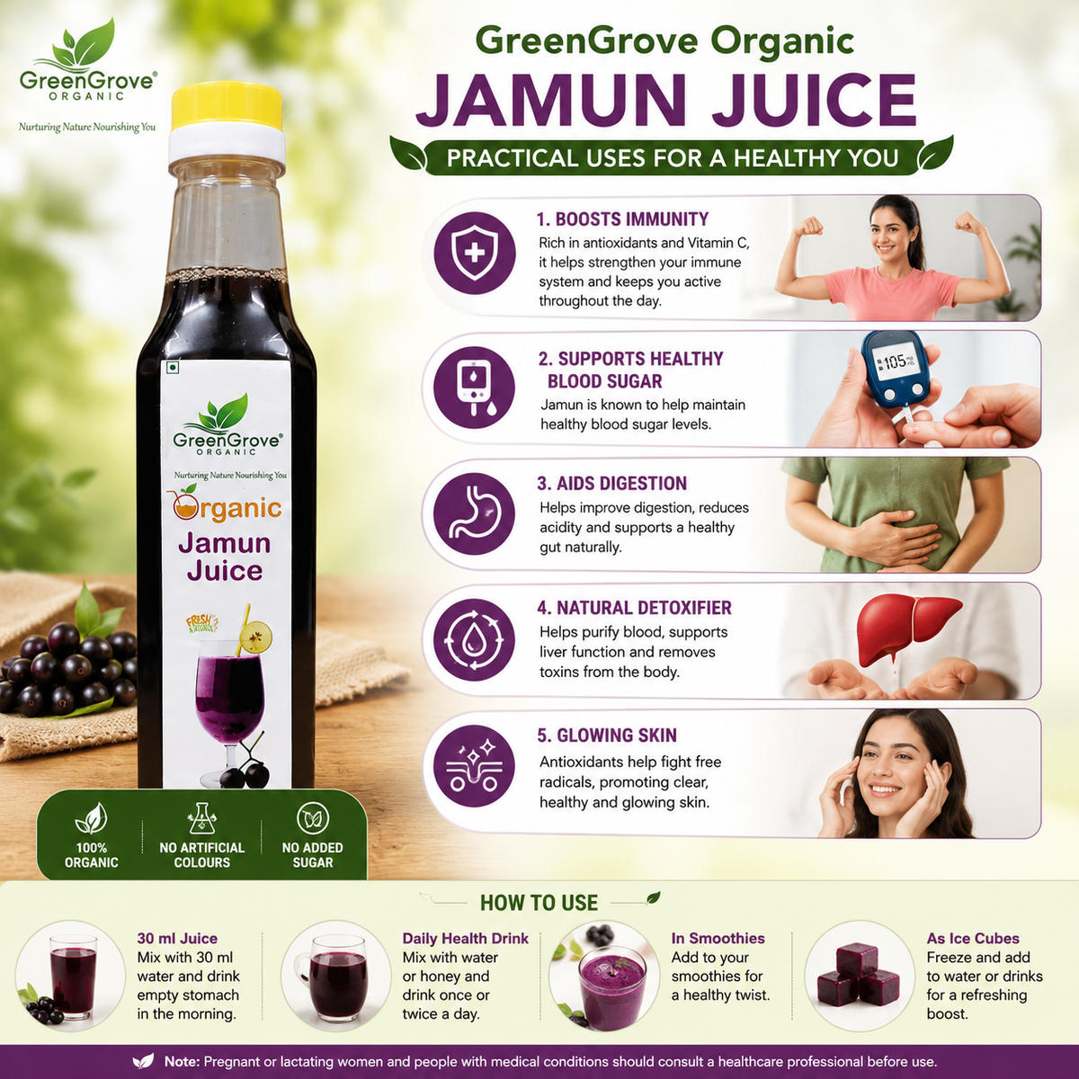 GreenGrove Jamun Juice (500 ML) (PACK OF 2)